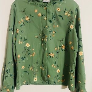Vintage 90’s Sage Green Floral Button Up Blouse Top Large Boho  Feminine Whimsy